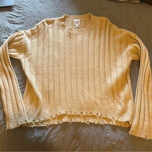 Freshman Cream Crew Neck Sweater with Ribbed Knit